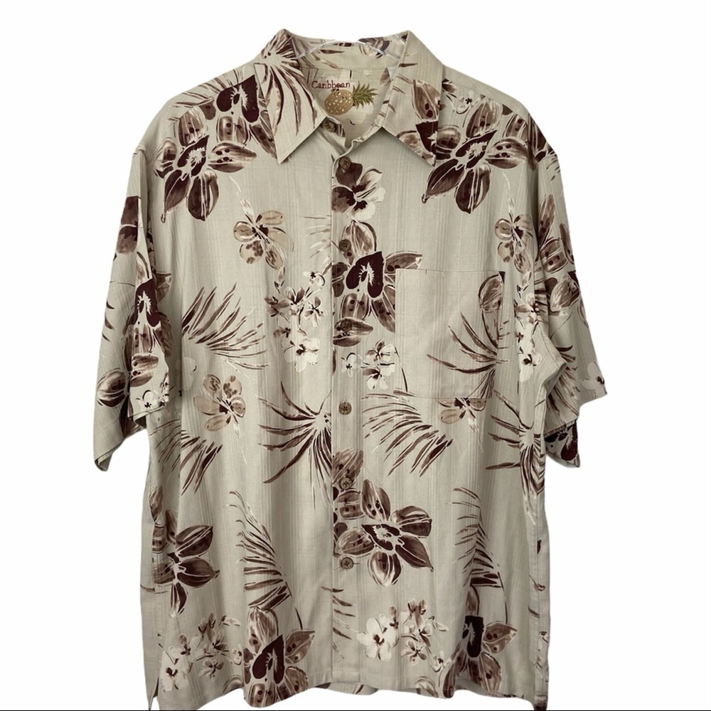 Caribbean 100% Silk Casual Dress Shirt Large